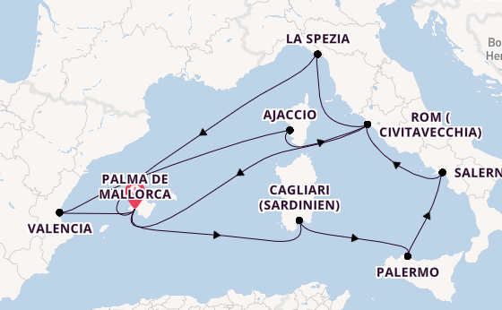 Westliches Mittelmeer ab Palma de Mallorca, Spanien auf der Mein Schiff 3