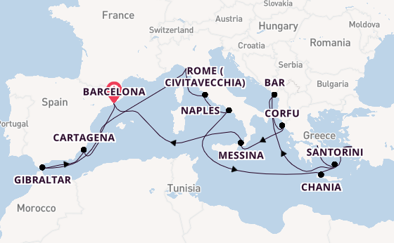 Mediterranean Sea from Barcelona, Spain with the Sun Princess