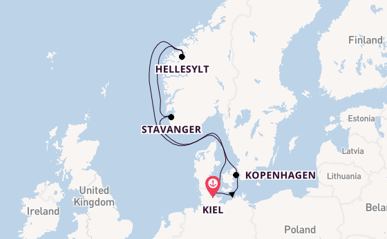 Noorwegen vanaf Kiel, Duitsland met de Costa Diadema