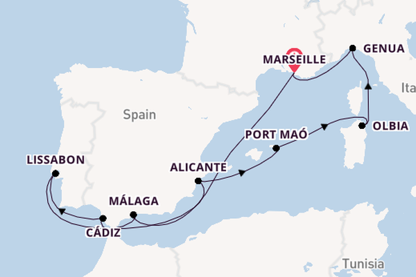 Westelijke Middellandse Zee vanaf Marseille, Frankrijk met de MSC Opera