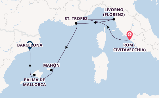 Westliches Mittelmeer ab Civitavecchia (Rom), Italien auf der Explora V
