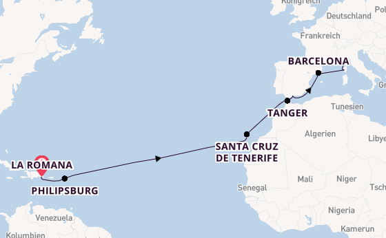 Westliches Mittelmeer ab La Romana, Dominikanische Republik auf der Costa Fascinosa