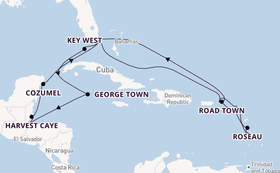 Caribbean from Miami, Florida, USA with the Vista