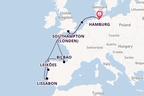 Portugal vanaf Hamburg, Duitsland met de Mein Schiff 2 