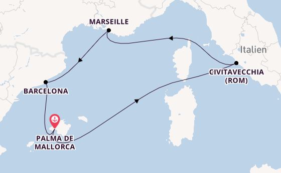 Westliches Mittelmeer ab Palma de Mallorca, Spanien auf der Mein Schiff Flow