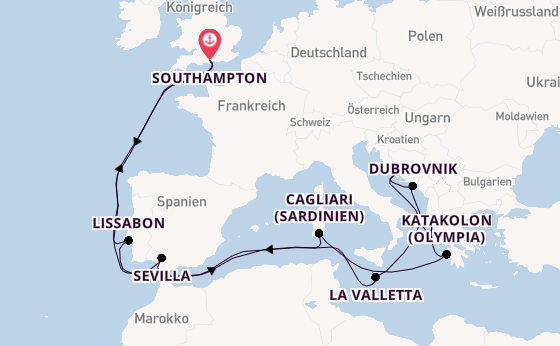 Mittelmeer ab Southampton, Großbritannien auf der Queen Victoria