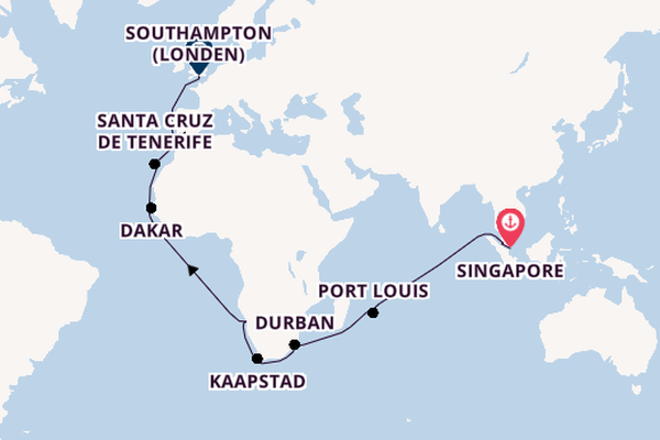 Afrika vanaf Singapore, Singapore met de Queen Mary 2
