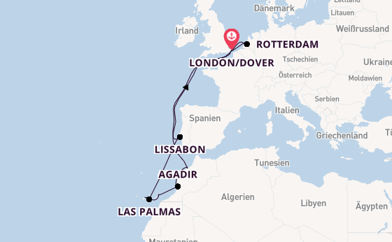 Kanarische Inseln ab London/Dover, Großbritannien auf der Nieuw Statendam