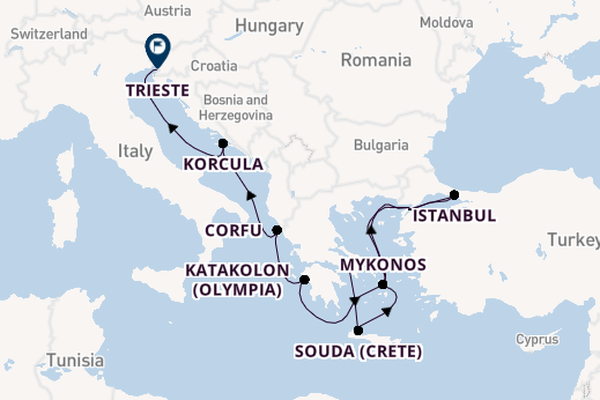 Eastern Mediterranean from Piraeus (Athens), Greece with the Oosterdam