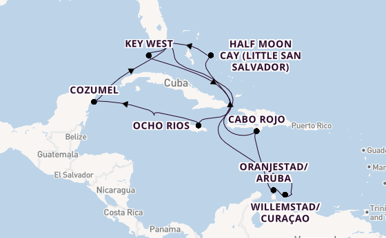 Caribbean from Miami, Florida, USA with the Zuiderdam