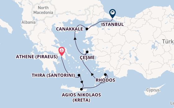 Oostelijke Middellandse Zee vanaf Athene (Piraeus), Griekenland met de Azamara Onward