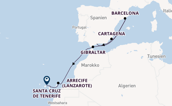 Westliches Mittelmeer ab Málaga, Spanien auf der Azura