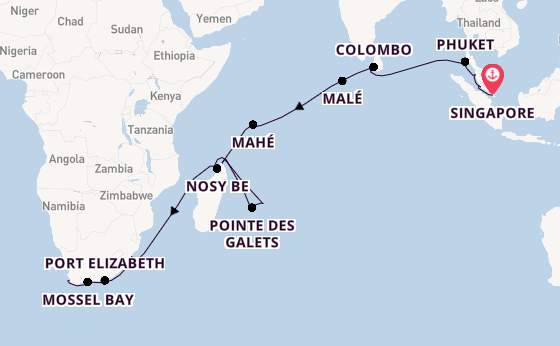 Indische Oceaan vanaf Singapore, Singapore met de Seven Seas Mariner