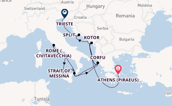 Mediterranean Sea from Athens (Piraeus), Greece with the Oosterdam