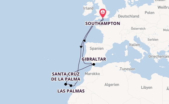 Kanarische Inseln ab Southampton, Großbritannien auf der Britannia