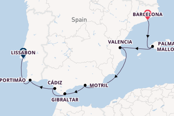 Westelijke Middellandse Zee vanaf Barcelona, Spanje met de Norwegian Dawn