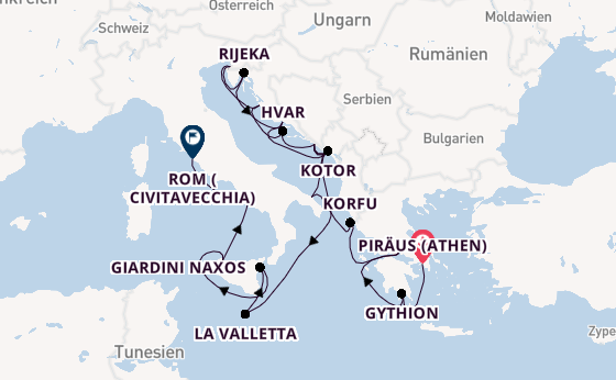 Mittelmeer ab Piräus (Athen), Griechenland auf der Seabourn Ovation