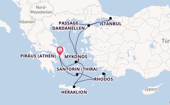 Östliches Mittelmeer ab Piräus (Athen), Griechenland auf der Costa Pacifica