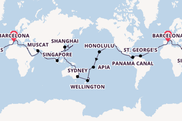 118 Day World Cruise from Barcelona