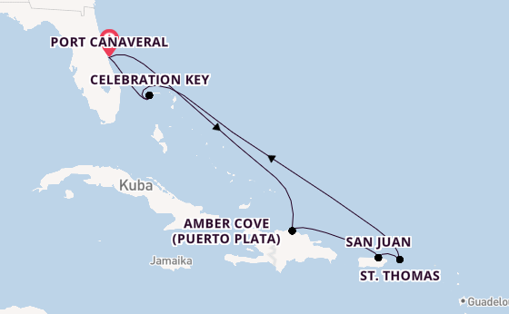 Karibik ab Port Canaveral, USA auf der Carnival Festivale