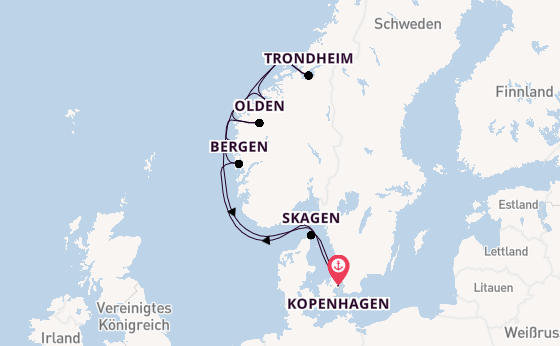 Norwegen ab Kopenhagen, Dänemark auf der Silver Dawn