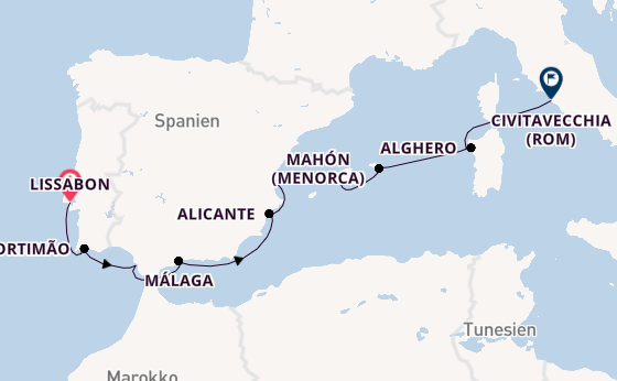 Westliches Mittelmeer ab Lissabon, Portugal auf der Silver Dawn