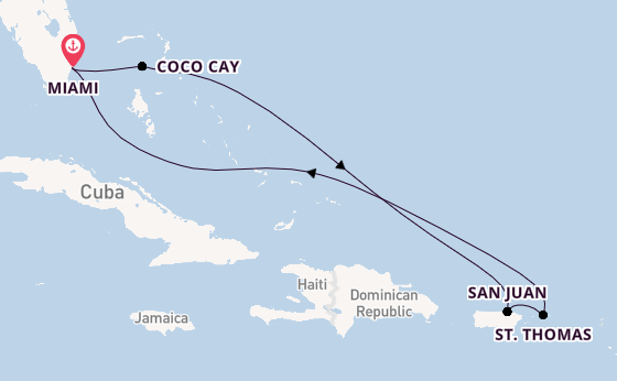 Caribbean vanaf Miami, Verenigde Staten met de Hero of the Seas