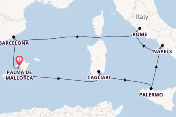 Westelijke Middellandse Zee vanaf Palma de Mallorca, Mallorca, Spanje met de Mein Schiff Relax