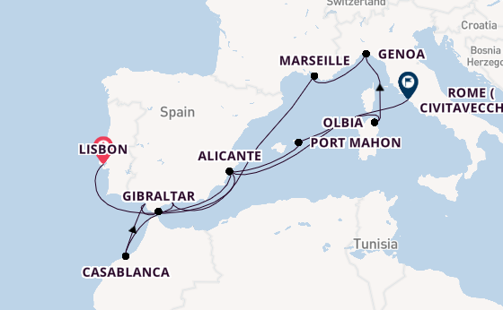 Western Mediterranean from Lisbon, Portugal with the MSC Sinfonia