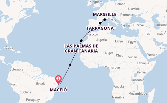 Transatlantic from Maceió, Brazil with the MSC Musica