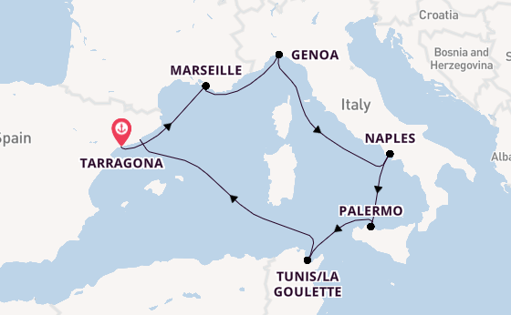 Western Mediterranean from Tarragona, Spain with the MSC Euribia