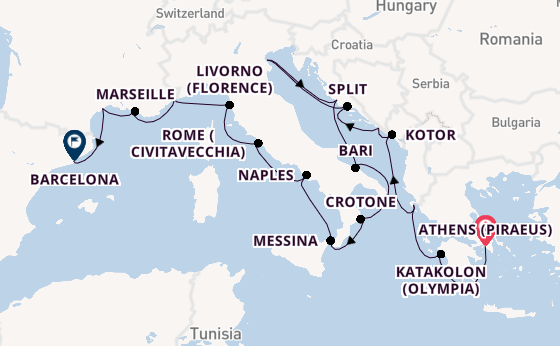 Mediterranean Sea from Athens (Piraeus), Greece with the Viking Neptune
