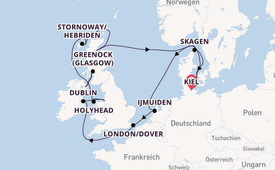 Britische Inseln ab Kiel, Deutschland auf AIDAbella