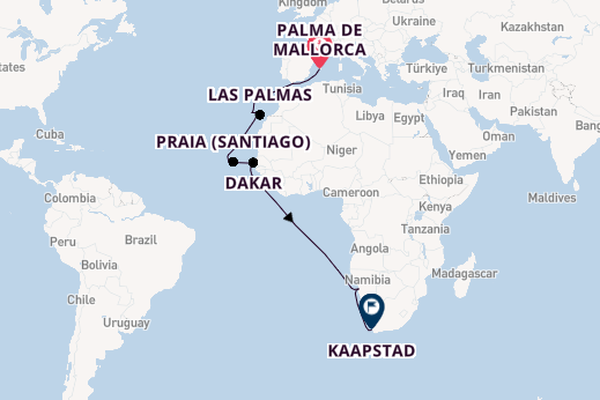 Canarische Eilanden vanaf Palma de Mallorca, Mallorca, Spanje met de Mein Schiff 6