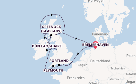 Britische Inseln ab Bremerhaven, Deutschland auf der Artania