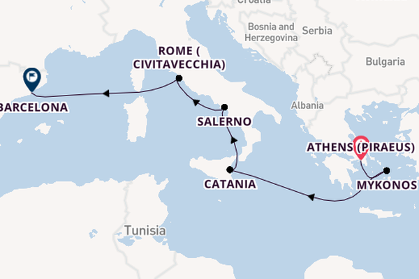 Mediterranean Sea from Athens (Piraeus), Greece with the Scarlet Lady