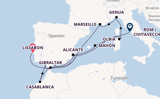 Westliches Mittelmeer ab Lissabon, Portugal auf der MSC Sinfonia