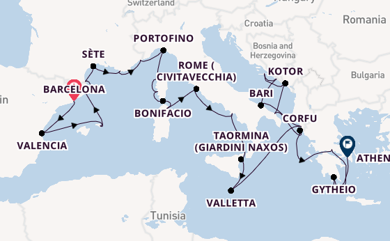 Mediterranean Sea from Barcelona, Spain with the Seabourn Ovation 