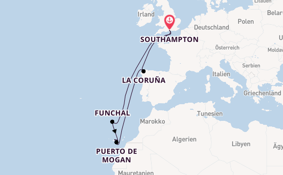 Kanarische Inseln ab Southampton, Großbritannien auf der Queen Anne