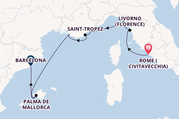 Western Mediterranean from Rome (Civitavecchia), Italy with the Nautica