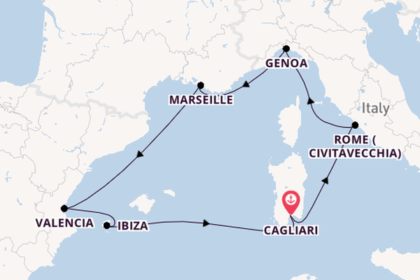 Western Mediterranean from Cagliari, Sardinia with the MSC Musica