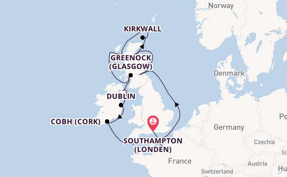 Britse Eilanden vanaf Southampton (Londen), Engeland met de Vista