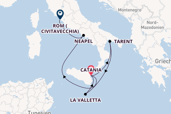 Westliches Mittelmeer ab Catania, Italien auf der Costa Serena