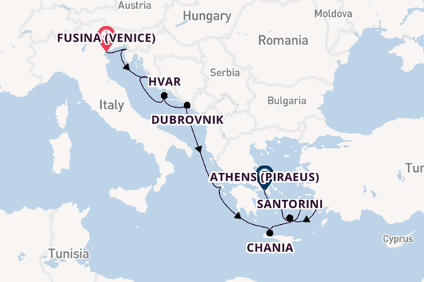 Eastern Mediterranean from Fusina (Venice) with the Azamara Onward