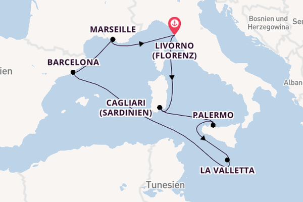 Westliches Mittelmeer ab Livorno (Florenz), Italien auf der MSC Splendida