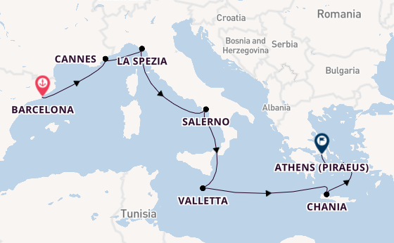 Mediterranean Sea from Barcelona, Spain with the Valiant Lady