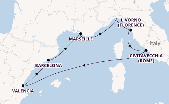 Westelijke Middellandse Zee vanaf Genua, Italië met de MSC Sinfonia