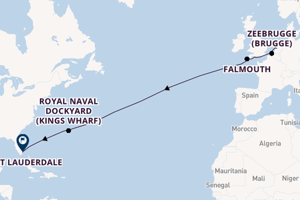 trans-Atlantisch vanaf Amsterdam, Nederland met de Rotterdam