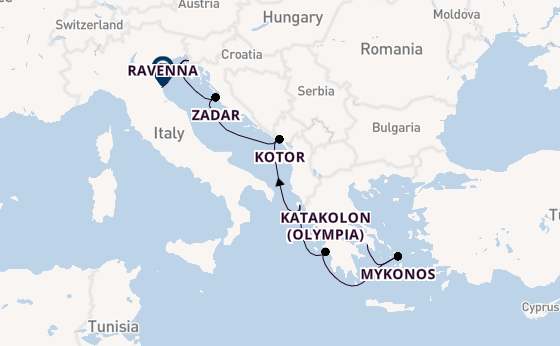 Oostelijke Middellandse Zee vanaf Athene (Piraeus), Griekenland met de Norwegian Pearl