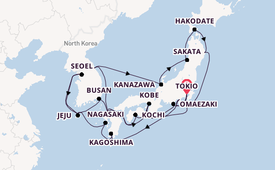 Oost-Azië vanaf Tokio, Japan met de Westerdam